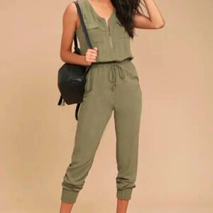 Caslon Sleeveless Green Army  Waist Drawstring Jumpsuit